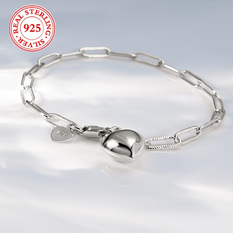 925 Silvery Paper Clip Chain Women's Bracelet